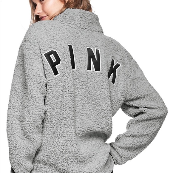 PINK Victoria's Secret Tops - VS PINK Quarter zip pull over Sherpa jacket hoodie